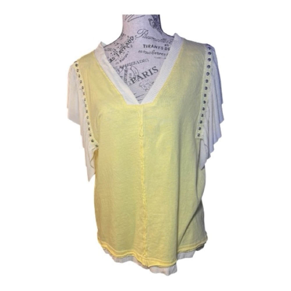 POL Yellow Layered Look Studded Shoulder cool and comfy Medium